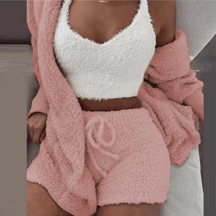 Women’s Fluffy Pajama Set – 3 Piece Cozy Loungewear