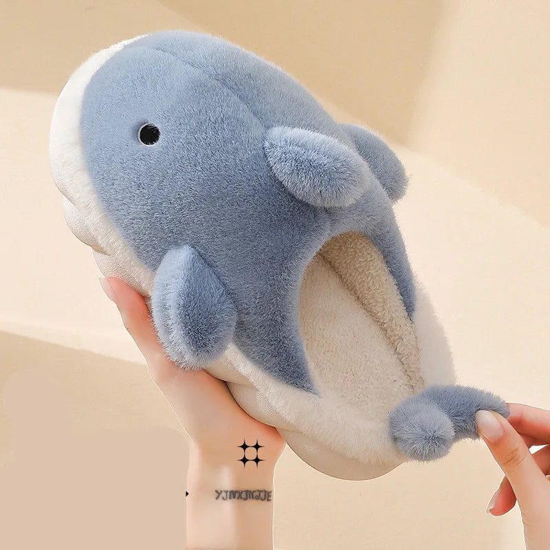 Unisex Whale Slippers – Plush Cozy Indoor Shoes