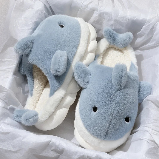 Unisex Whale Slippers – Plush Cozy Indoor Shoes