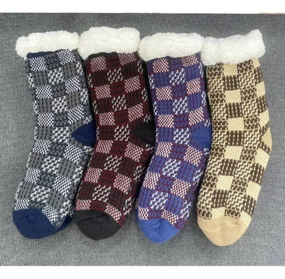 Blue grid fluffy socks