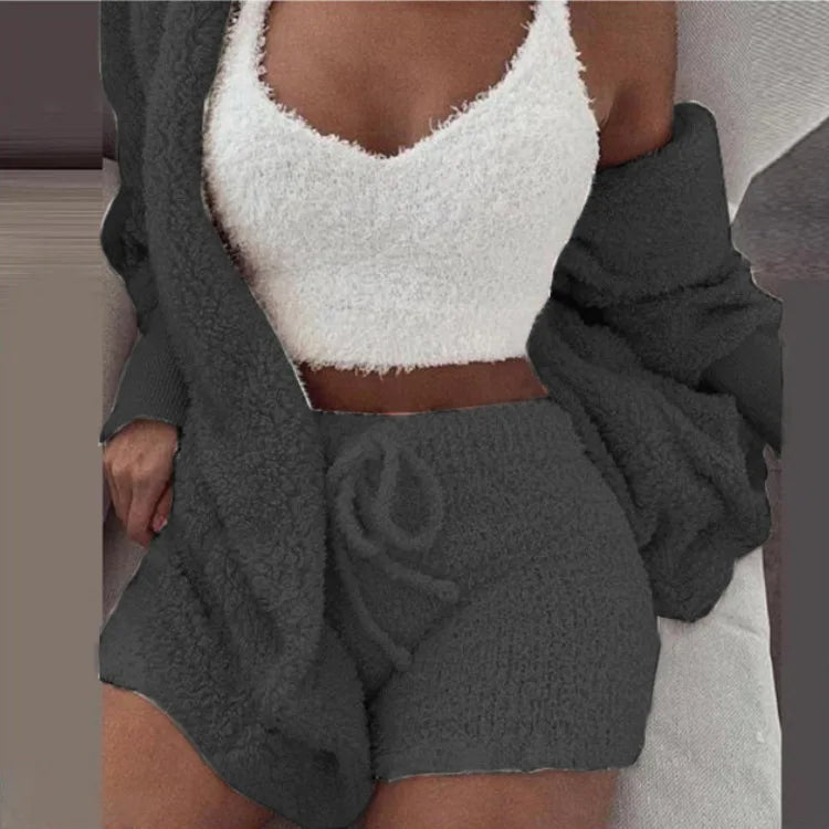 Women’s Fluffy Pajama Set – 3 Piece Cozy Loungewear