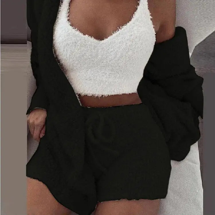 Women’s Fluffy Pajama Set – 3 Piece Cozy Loungewear