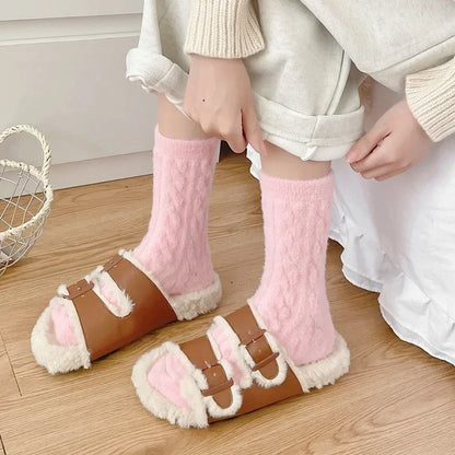 Pinky cute fluffy socks